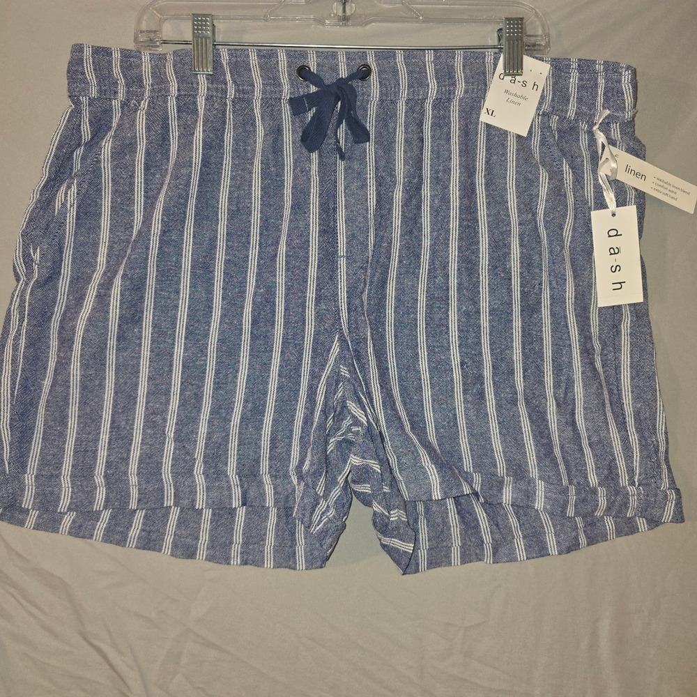 d-a-s-h Linen Blend Shorts XL Womens Blue White Striped Drawstring NWT